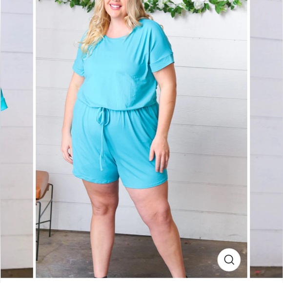 XL ICE BLUE BRUSHED KNIT ELASTIC WAIST POCKETED ROMPER - Picture 1 of 3